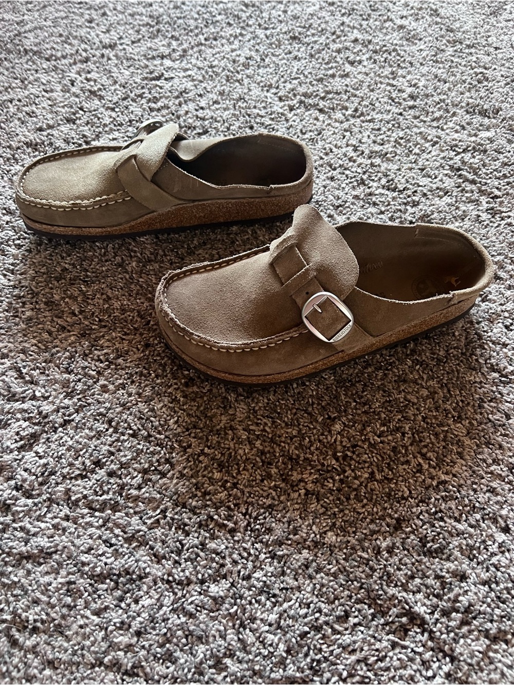 Birkenstock Suede Loafers in Tan with Silver Buckles - Picture 2 of 3